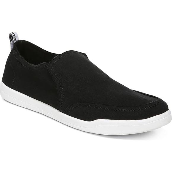 NIB Vionic Beach Malibu Canvas Slip Ons Women's Size 6.5 M Black White Shoes - Picture 1 of 7